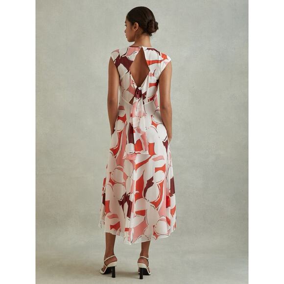 NWT Reiss Becci Printed Sleeveless Open Back Midi Dress in Red Sz 4 - Picture 10 of 10